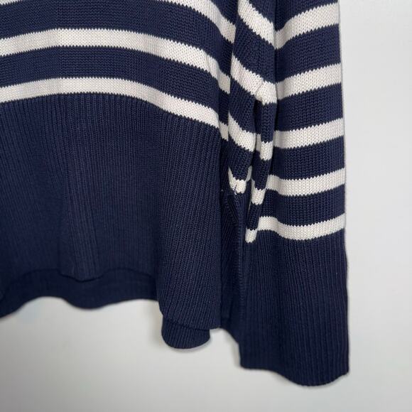 GAP NWT 24/7 Split‑Hem Stripe Turtleneck Sweater Women’s Medium 100% Cotton Navy - Picture 8 of 12